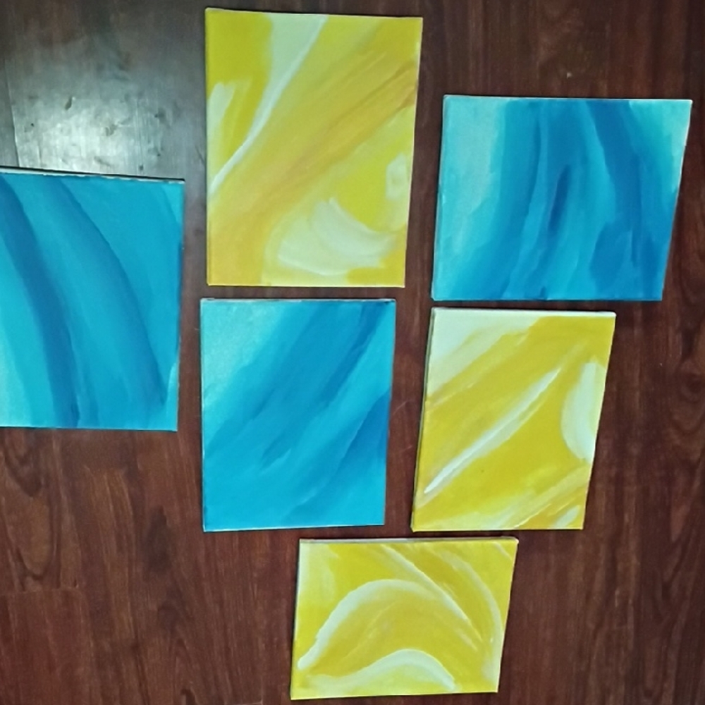 Abstract Blue and Yellow Canvas Art Set
